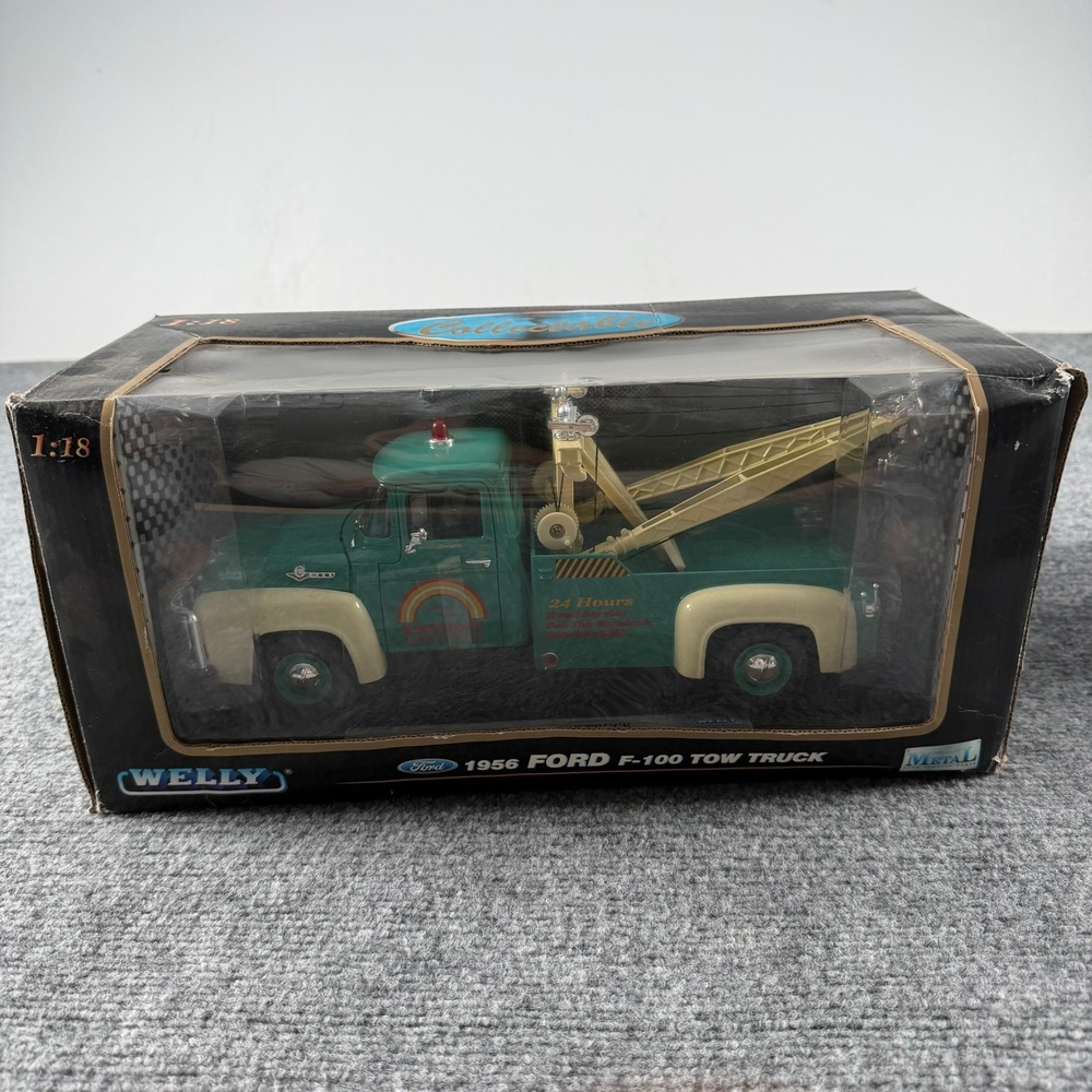 Welly 1956 Ford F-100 Tow Truck 1:18 Green Diecast Metal Collectible